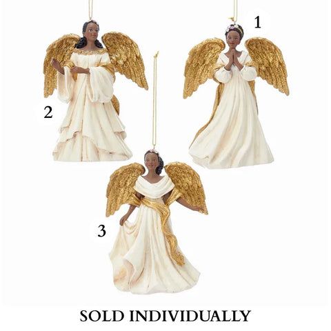 Ivory and Gold African American Angel Ornaments (3 Styles – Sold individually)