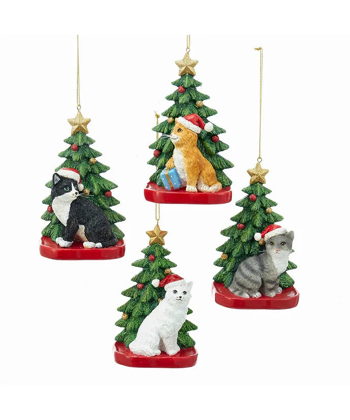 Cat With Christmas Tree Ornament (priced each piece)