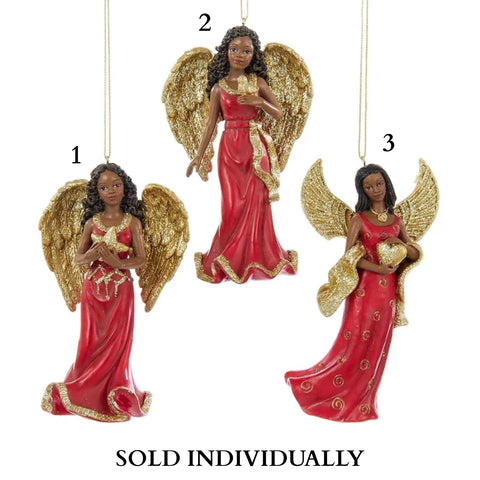 Red and Gold African American Angel Ornaments (3 Styles – Sold individually)