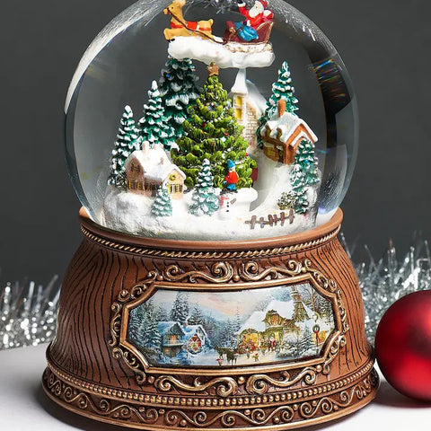 Wind-Up Musical Village Dome w/ Rotating Santa & Tree, 5.7"