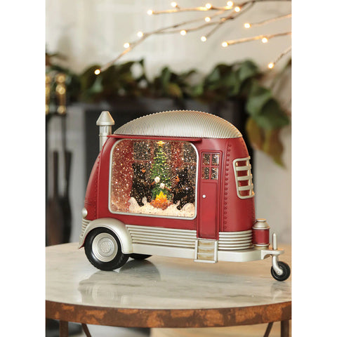 Lighted Swirling Camper Water Globe w/Bears By Campfire, 8"