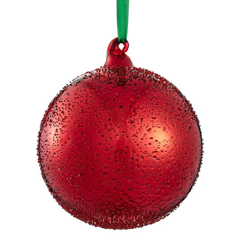 Beaded Glass Ball Ornament, 4.75" (Red)