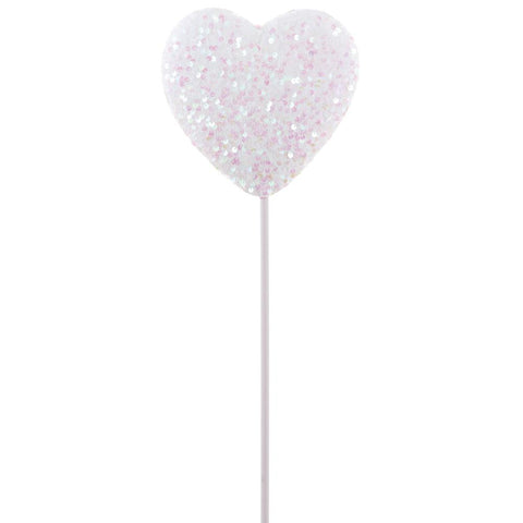 Sequin Heart Pick, 20" (White)