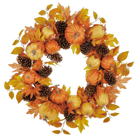 Pumpkin/Pine Cone/Maple Wreath, 30" (Orange & Brown)