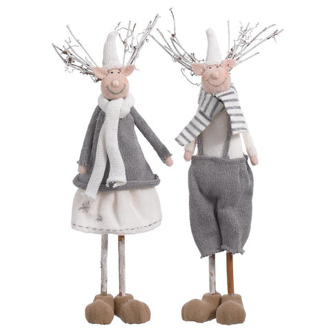 Reindeer Couple Figurines, 17" (Set of 2, White Gray)