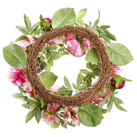 Peony & Dahila Twig Wreath (Pink Burgundy), 26