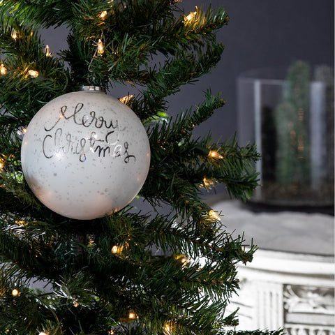 Glass "Merry Christmas" Ball Ornament, 6" (White)