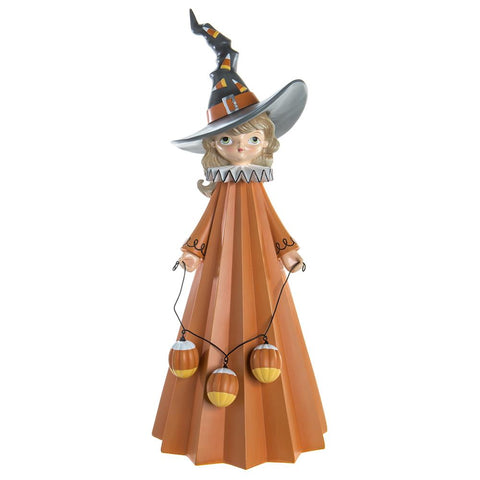 Witch With Candy Figurine, 24.2" (Pumpkin Orange)