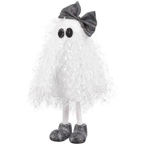 Ghost W/ Black Bow Figurine, 13" (White & Black)