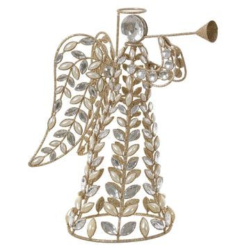 12" Gold Glittered Rhinestone/Pearl Angel With Trumpet