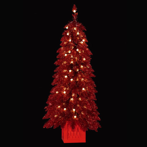 Jolly Pine Tree in Pot w/LED Lights, 4"H X 22"D (Red)