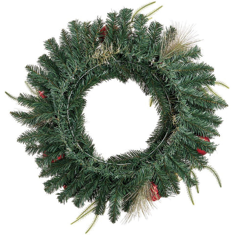 Plastic Ball/Mixed Pine Wreath, 24" (Red Gold)