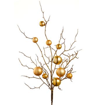 27" Ornament Ball/Twig Spray Gold