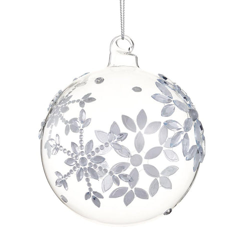 Rhinestone Snowflake Glass Ball Ornament, 4" (Clear)