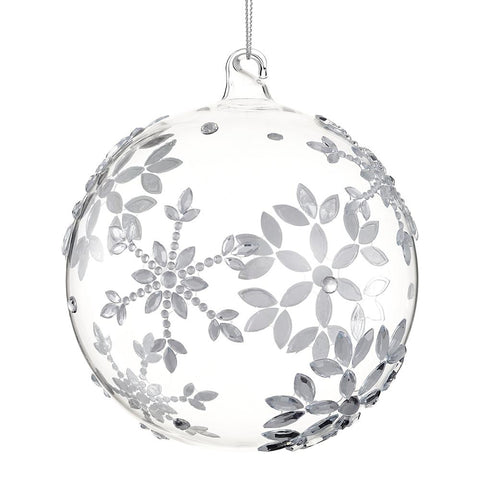 Rhinestone Snowflake Glass Ball Ornament, 4.75" (Clear)