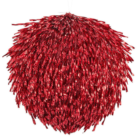 Glittered Tinsel Ball Ornament, 6" (Red)