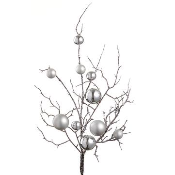 27" Ornament Ball Twig Spray Silver