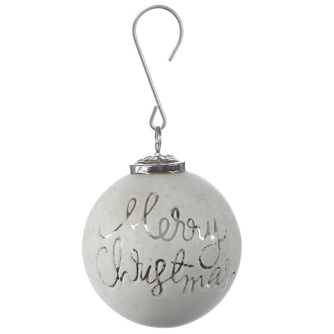 Merry Christmas Glass Ball Ornament, 4" (White)