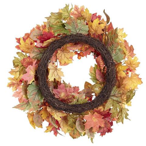 Berry/Maple/Magnolia Leaf Wreath, 24" (Fall)