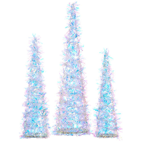 Tinsel Cone Topiary Set, 14.5" - 23" (Set of 3, Iridescent)