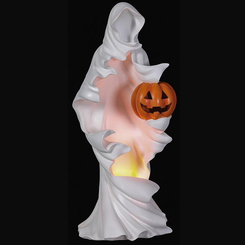 Battery Operated Ghost Holding A Jack-O'-lantern With Light, 20" (White & Orange)