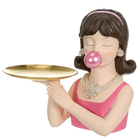 Bubble Gum Lady W/ Plate, 14.5" (Pink)