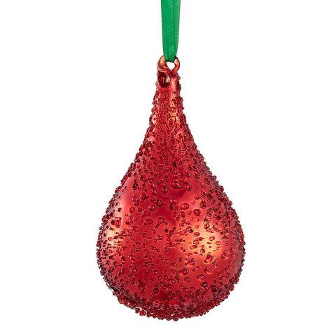 Beaded Glass Teardrop Ornament, 5" (Red)
