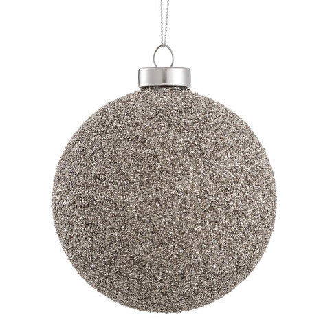 Beaded Glass Ball Ornament, 4" (Silver)