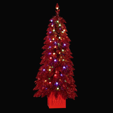 Jolly Pine Tree in Pot w/LED Lights, 4"H X 22"D (Red)