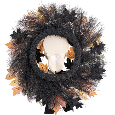 Skull/Skelton/Pumpkin Wreath, 26" (Orange/Black)