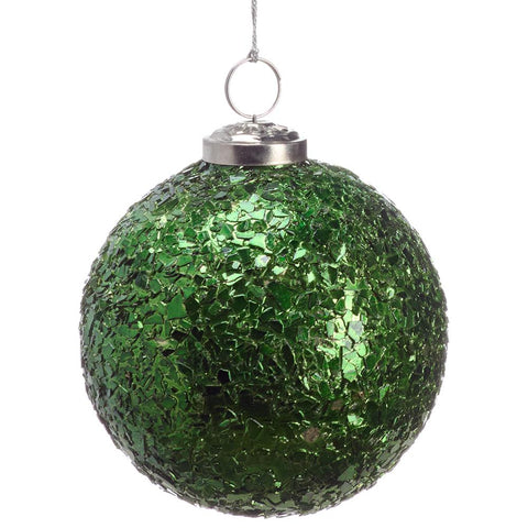 Glass Mosaic Ball Ornament, 4.25" (Green)