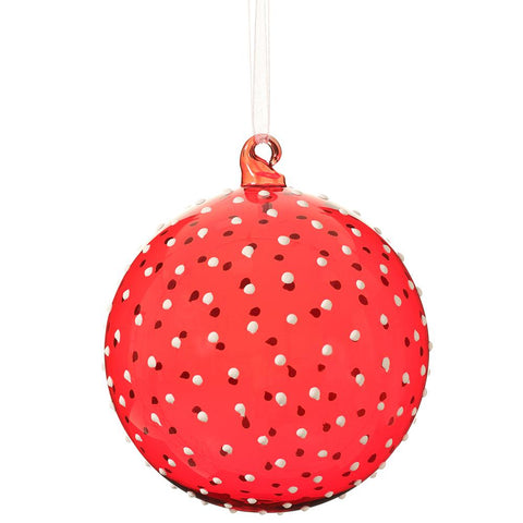 Glass Dots Ball Ornament, 4.75" (Red & White)