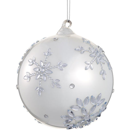 Rhinestone Snowflake Glass Ball Ornament, 4.75" (Pearl)