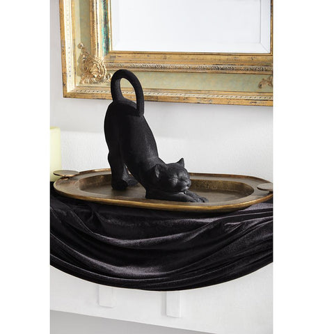 Stretching Black Cat Figurine, 10.5"
