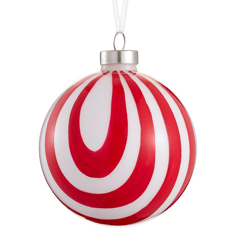 Swirl Glass Ball Ornament, 4" (Red & White)