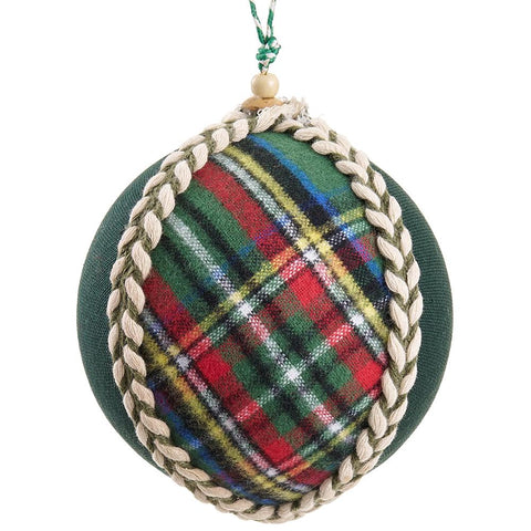 Plaid Ball Ornament, 4" (Green)
