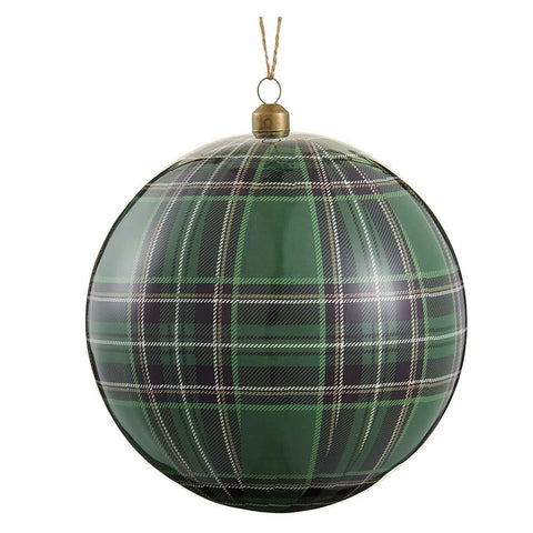 Plaid Plastic Ball Ornament, 6" (Two Tone Green)