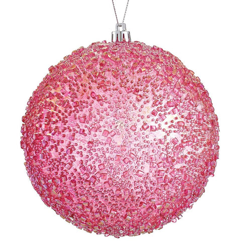 Beaded Plastic Ball Ornament, 4.75" (Pink)