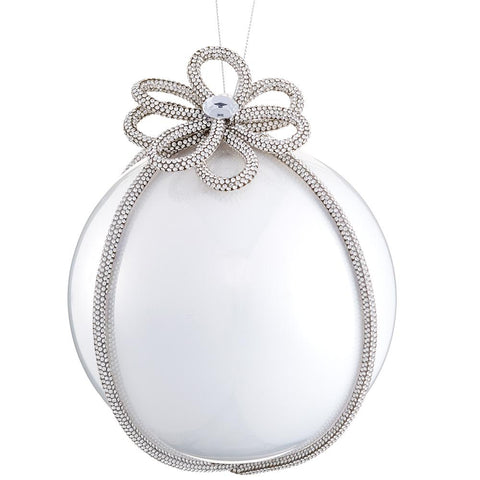 Diamond Trim Glass Ball Ornament, 6" (Silver & Pearl)