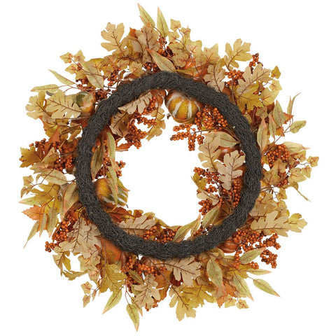 Pumpkin/Berry/Maple Wreath, 30" (Orange & Green)