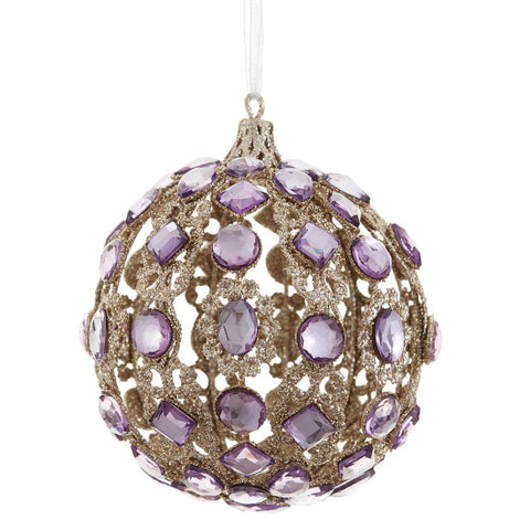 Glittered Rhinestone Ball Ornament, 4" (Purple & Gold)
