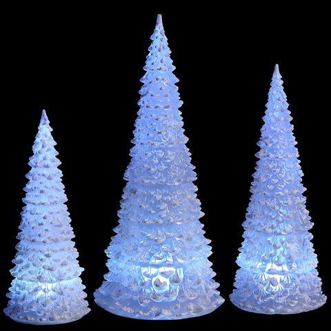 Lighted White Frosted Snowed Trees, 10.5" - 15.5" (Set of 3)