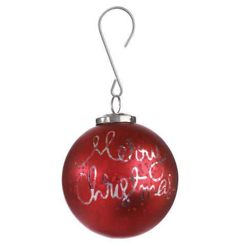 Merry Christmas Glass Ball Ornament, 4" (Red)