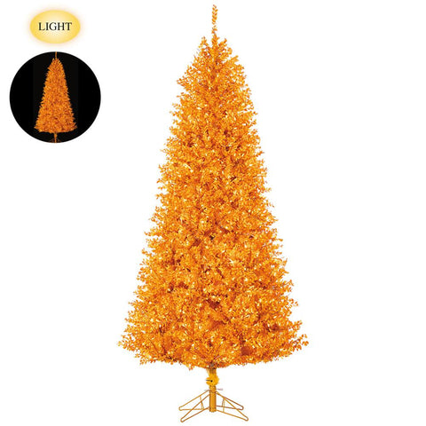 PVC Mini Leaf Pencil Tree x2697 With 750 LED Lights on Metal Stand, 7.5' (orange)