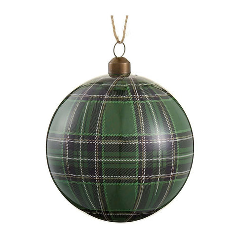 Plaid Plastic Ball Ornament, 4" (Two Tone Green)