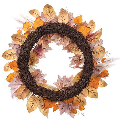 22" Pumpkin & Eucalyptus Wreath w/Twig Base