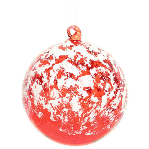 Snowed Glass Ball Ornament, 4" (Red & White)