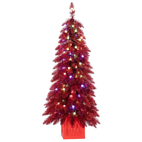 Jolly Pine Tree in Pot w/LED Lights, 4"H X 22"D (Red)