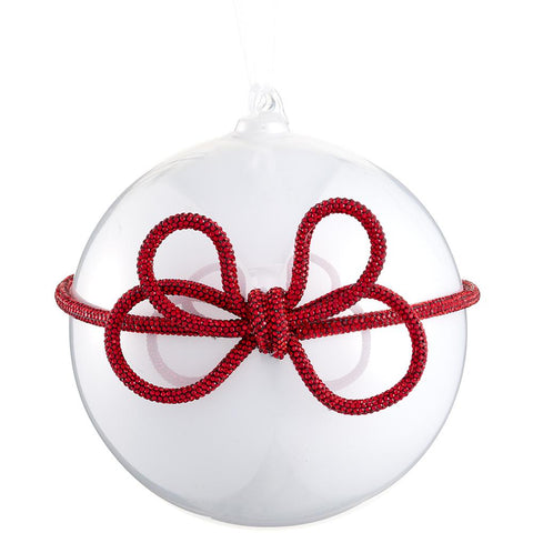 Glass Ball Ornament W/ Diamond Bow, 6" (Pearl)