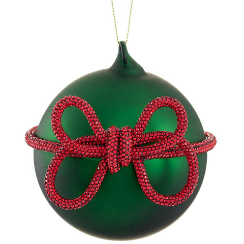 Glass Ball Ornament With Diamond Bow, 4" (Green)